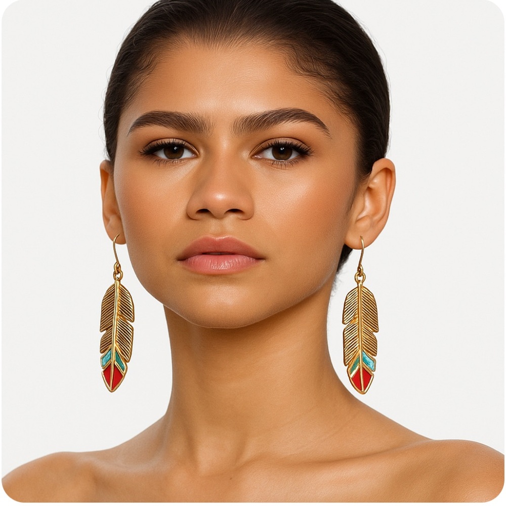 Feather Red Tip Drop Earrings